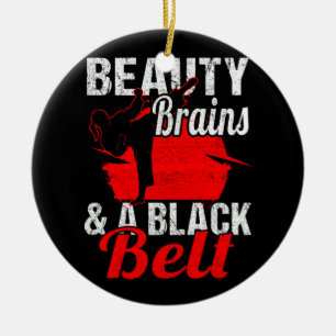 Beauty Brains And A Black Belt Karate Girl Martial Ceramic Tree Decoration