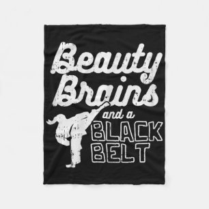 Beauty Brains Black Belt Girl Ponytail Kick Taekwo Fleece Blanket
