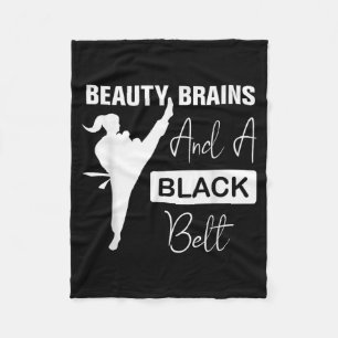 Beauty Brains Black Belt Martial Arts Woman Fleece Blanket