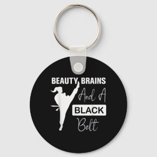 Beauty Brains Black Belt Martial Arts Woman Key Ring