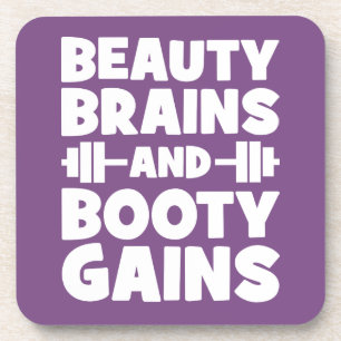 Beauty, Brains, Booty Gains - Women's Novelty Gym Coaster