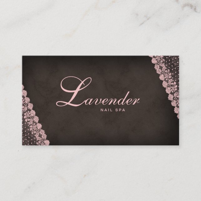 Beauty Business Card Lace Nail Salon Pink (Front)