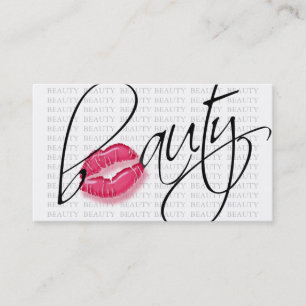 Beauty Business Card Pink Glossy Lips Grey Bkgd
