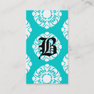 Beauty Business Cards Damask Monogram Blue White
