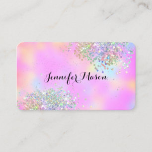 Beauty Business Elegant Holographic Glitter Pink Business Card