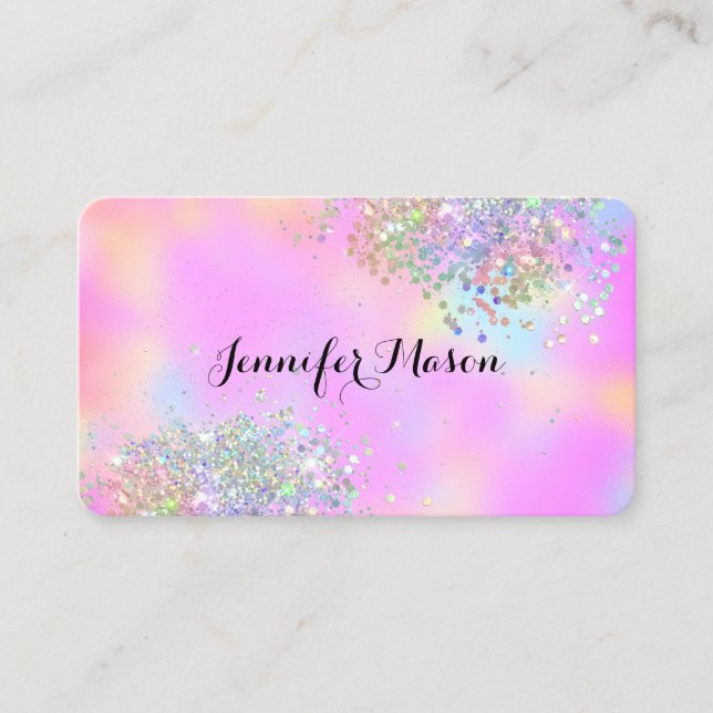 Beauty Business Elegant Holographic Glitter Pink Business Card (Front)