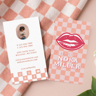 Beauty By Retro Pink Checkerboard Lips Makeup Business Card