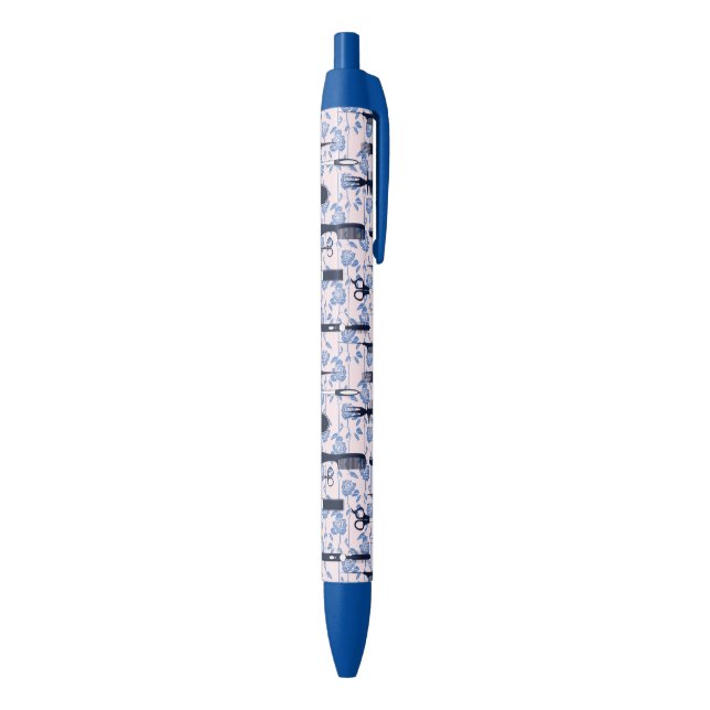 Beauty Care Blue Rose Pattern Black Ink Pen (Bottom (Vertical))