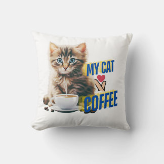 Beauty cat love coffee Throw Pillow