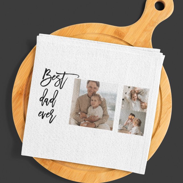 Beauty Collage Photo Best Dad Ever Gift Tea Towel (Creator Uploaded)