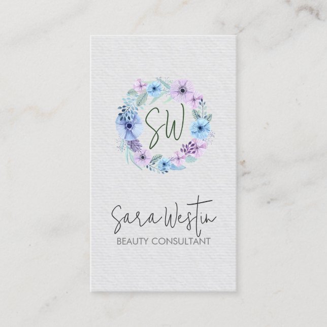 Beauty Consultant Beautician Flower Monogram Business Card (Front)