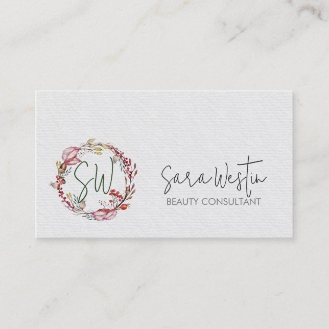 Beauty Consultant Beautician Flower Monogram Business Card (Front)