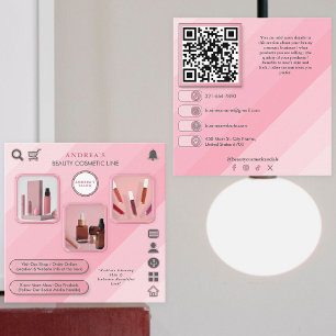 Beauty Cosmetic Skin Care Add Photos QR Code Pink Square Business Card