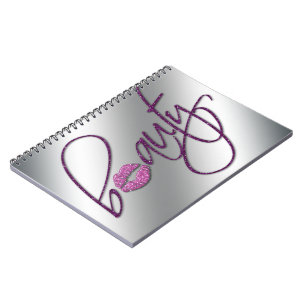 Beauty Cosmetology Pink Glitter Lips Purple Notebook