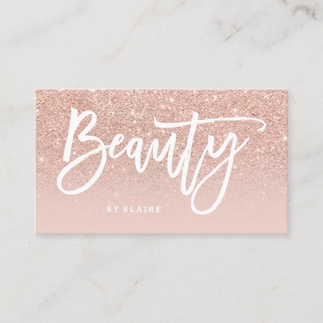 Beauty  elegant typography blush ombre rose gold business card (Front)