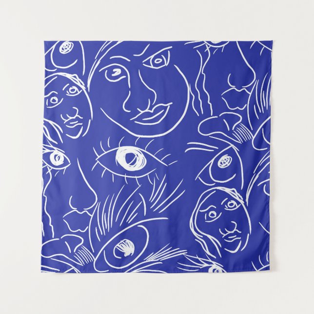 Beauty face: one-line drawing. tapestry (Front)