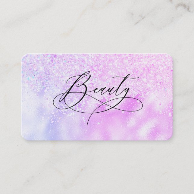 ** BEAUTY Fancy Script Ombre Glitter Business Card (Front)