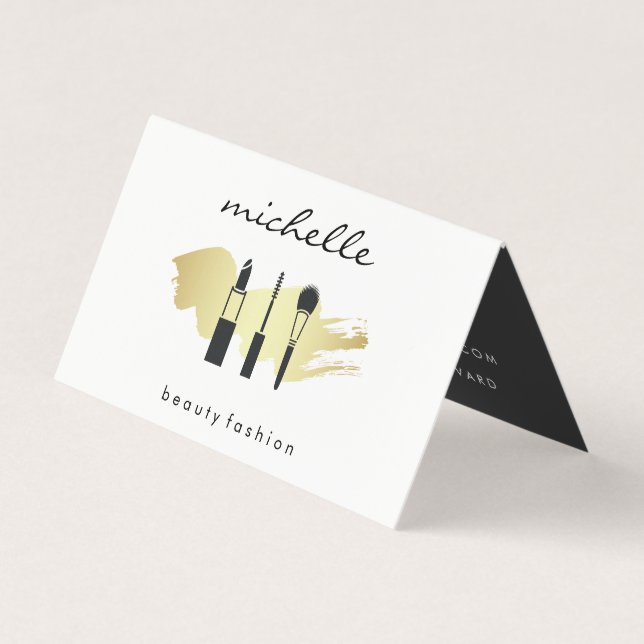 Beauty Fashion Makeup Gold Brushed Business Card (Front)