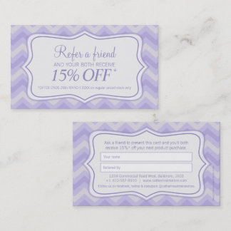 Beauty fashion store zigzag purple refer a friend business card