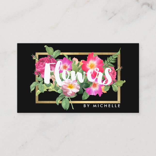 Beauty Florals Florist Black Business Card (Front)
