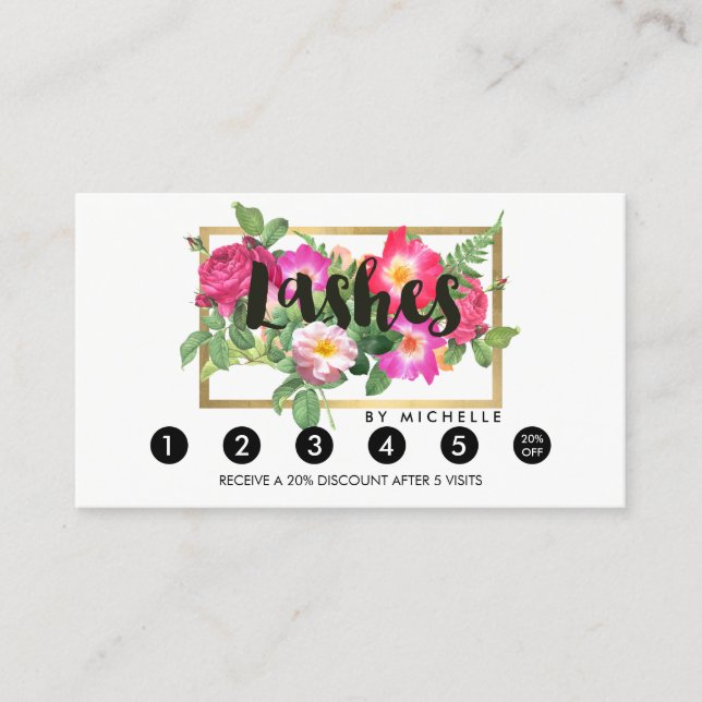 Beauty Florals Lash Extensions White Loyalty Card (Front)