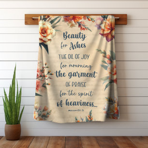 Beauty For Ashes, Green Text, Floral Christian Sherpa Blanket