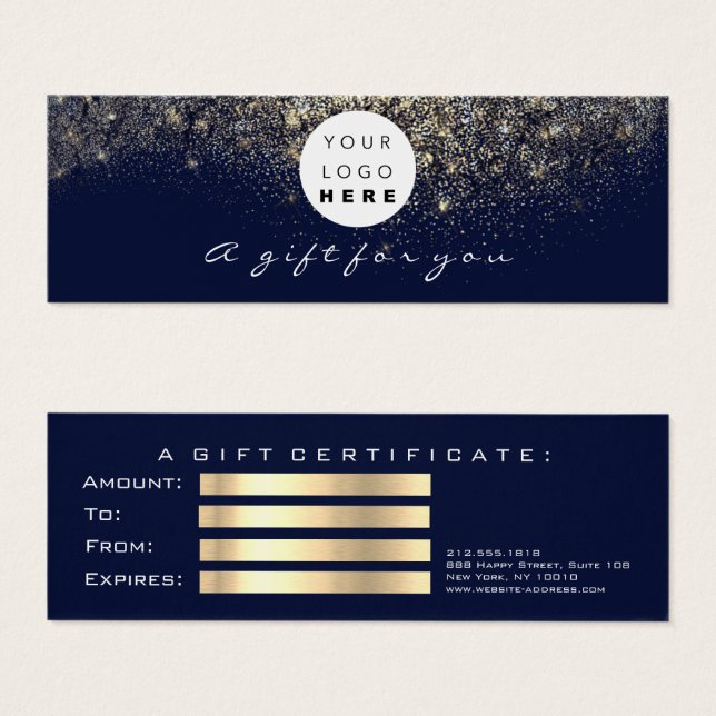 Beauty Gift Certificate Blue Navy Gold Lash Logo (Front & Back)