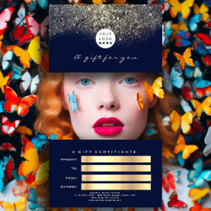 Beauty Gift Certificate Blue Navy Gold Lash Logo