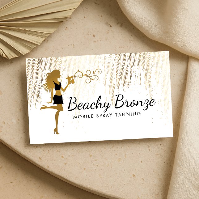 Beauty Girl Gold Bronze Rain Pattern Spray Tanning Business Card (Creator Uploaded)