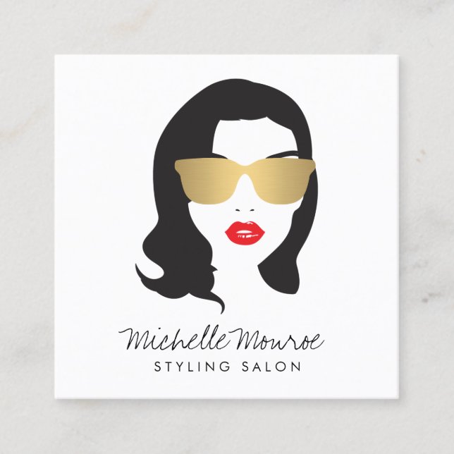 Beauty Girl Hair Stylist, Fashion, Boutique Square Business Card (Front)