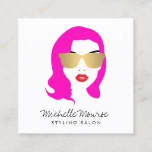 Beauty Girl Hair Stylist Salon Fashion Pink Square Business Card