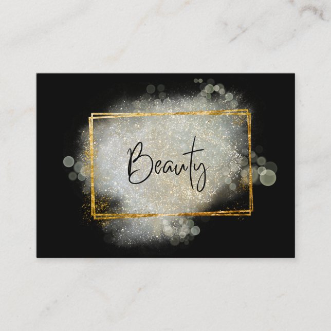 *~* BEAUTY - Glitter Gold Frame Silver Glow Business Card (Front)