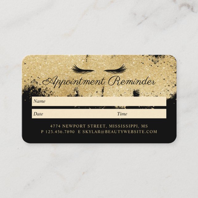 Beauty Gold Dusted Eyelash Black & Gold Luxurious Appointment Card (Front)
