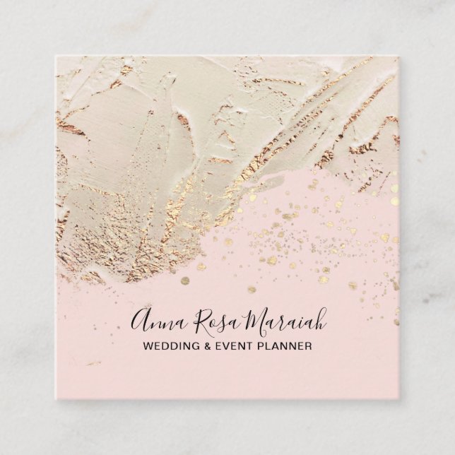 *~* Beauty Gold Foil Glitter Wedding Elegant Pink  Square Business Card (Front)