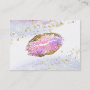 *~* Beauty Gold Pastel Glitter Pink Lips Makeup Business Card