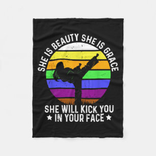 Beauty Grace Kick Karate Girl Fleece Blanket