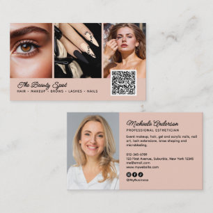 Beauty / Hair / Lashes / Nails 4-Photo QR Code Business Card
