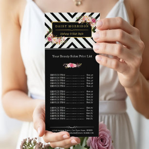 Beauty Hair Salon Gold Floral Stripes Price List Rack Card