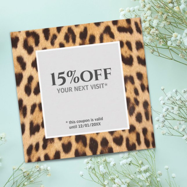 beauty hair salon leopard print discount coupon square business card (beauty hair salon leopard print discount coupon square business card)