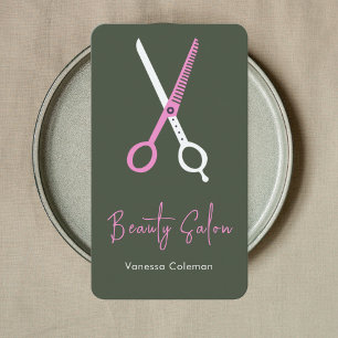 Beauty Hair Salon Pink Forest Green Business Card