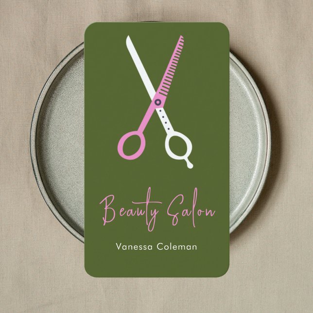 Beauty Hair Salon Pink Lime Green Business Card (Creator Uploaded)