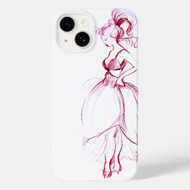 BEAUTY IN PINK DRESS Red White Drawing Case-Mate iPhone Case (Back)