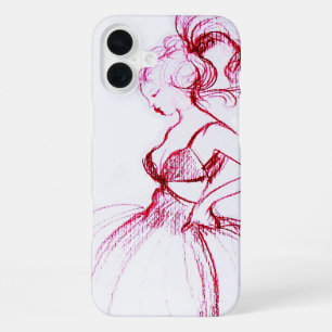 BEAUTY IN PINK DRESS Red White Drawing iPhone 16 Plus Case