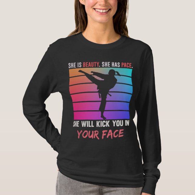 Beauty Karate Girl Kick You Taekwondo Jiu Jitsu T-Shirt (Front)