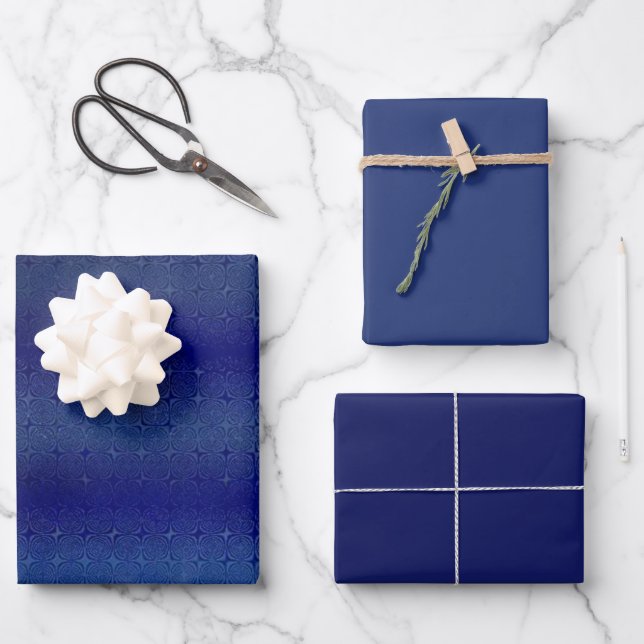 Beauty Lined Speckle Blue Wrapping Paper Sheet (Front)