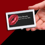 Beauty Lips Cosmetics Business Card Holder<br><div class="desc">Powerful Red lips and black background colour make this cosmetics and beauty business card case for a beauty rep or makeup artist.</div>