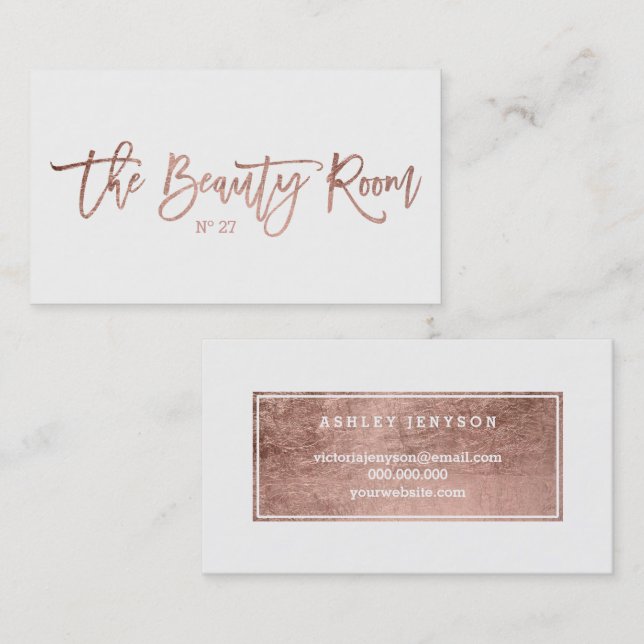 Beauty logo elegant faux rose gold typography business card (Front/Back)