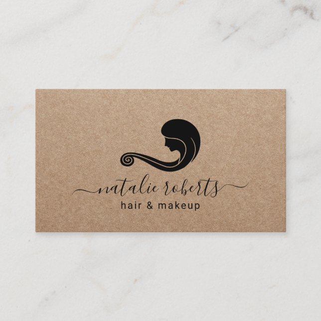 Beauty Logo Hair Stylist Makeup Artist Kraft Business Card (Front)