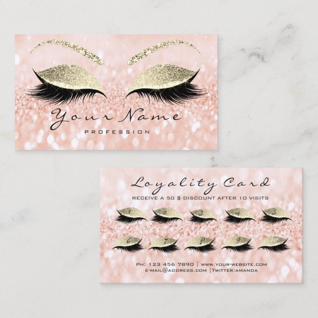 Beauty Loyalty Card 10 Makeup Lashes Gold Peach (Front/Back)