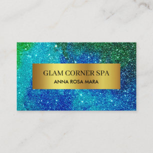 *~* Beauty Luxury Gold Foil QR Glitter Blue Green Business Card